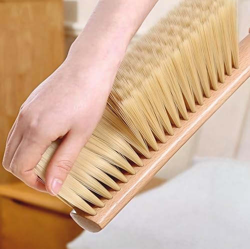 Image of Soft Foxtail Hand Broom Wood Handle for Shop Bench 14 inch (2pcs Yellow) | Soft Bristles Dust Brush for Flour Crumb Counter Upholstery Safa Bed Patio Furniture Garage Woodworking Fireplace Ash Cleanup