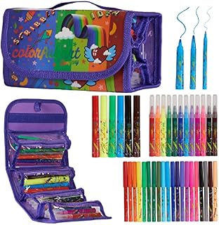 Scented Colouring Pens Set, Great Gifts for Girls of All Ages, Super Fun Arts and Craft Stationary Set 38 Fruit Scented Felt Tip Pens, Pencil Case with Compartments for Sizes, Colours and Funky Smells