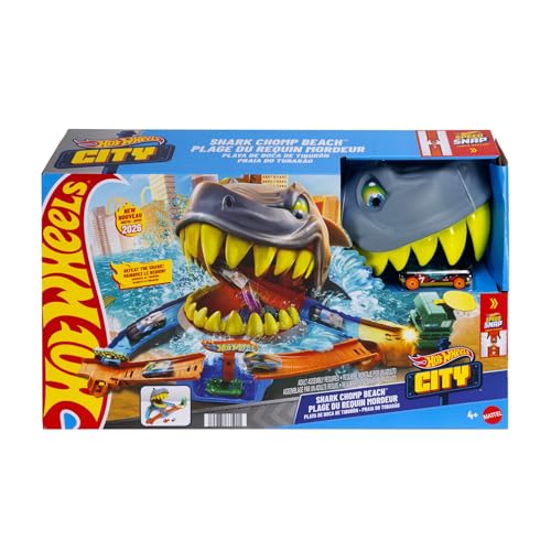 Hot Wheels Toy Car Track Set, City Shark Chomp Beach Playset with 1:64 Scale Die-Cast Vehicle. 2 Ways to Play, Knock Out the Shark or Get Eaten, JHL96 - Image 5