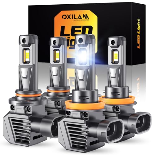 Image of OXILAM M5S H11 9005 Light Bulbs Combo, 130,000LM 1500% Brighter 6500K Cool White, 9005 /HB3 Hi-Beam H11 /H9 /H8 Lo-Beam Halogen Replacement, IP68 Waterproof, Pack of 4