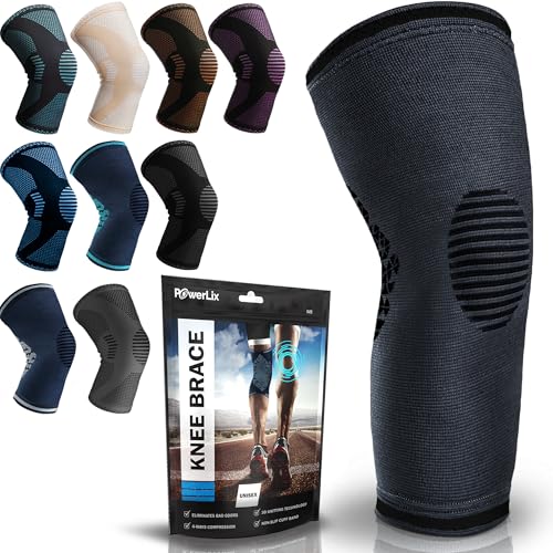 Image of POWERLIX Knee Brace Support - Best Compression Sleeve for Men & Women for Pain Relief- Superior Braces for Meniscus Tear & Arthritis, Please Refer to The Sizing Chart | Best Knee Brace for Men & Women, support for Running, Basketball, Weightlifting, Gym, Workout, Sports