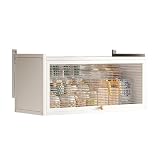 QjxSXLFSX Pensile Cucina Sospeso con Ante a Ribalta - Mobiletto a Muro Salvaspazio in Acciaio al Carbonio - Armadio Organizzatore Regolabile per Cucina, Bagno, Soggiorno,Bianca,65x29x30cm