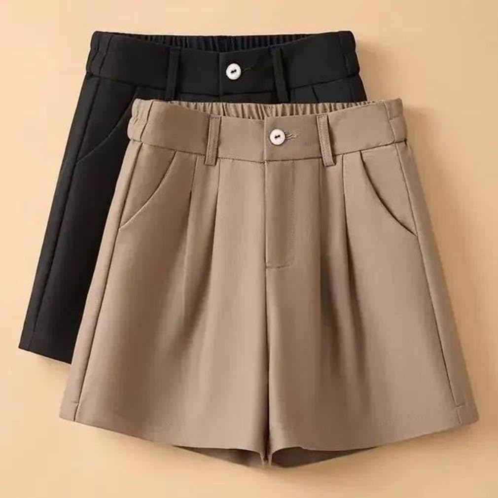 Women Elastic Waist Shorts All-Match Wide Leg Casual A-Line Slimming Daily Short Pants