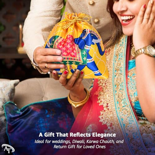 Image of Women Potli Bags | Gifting Potli with Handle & Drawstring | Traditional Shagun Return Gifts Potli for Mehandi, Haldi, Baby Shower, Wedding, Sangeet