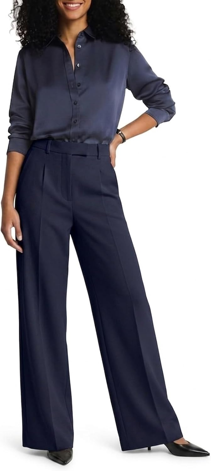 YesFashion Dress Pants Women High Waisted Pants Front Crease Business Casual Pants Work Office Trousers Pocketed Back Elastic