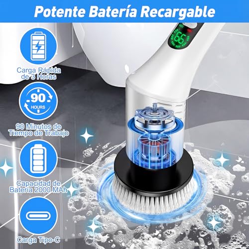 Cepillo electrico limpieza hogar con 9 cabezales multifuncion y estructura extensible 6
