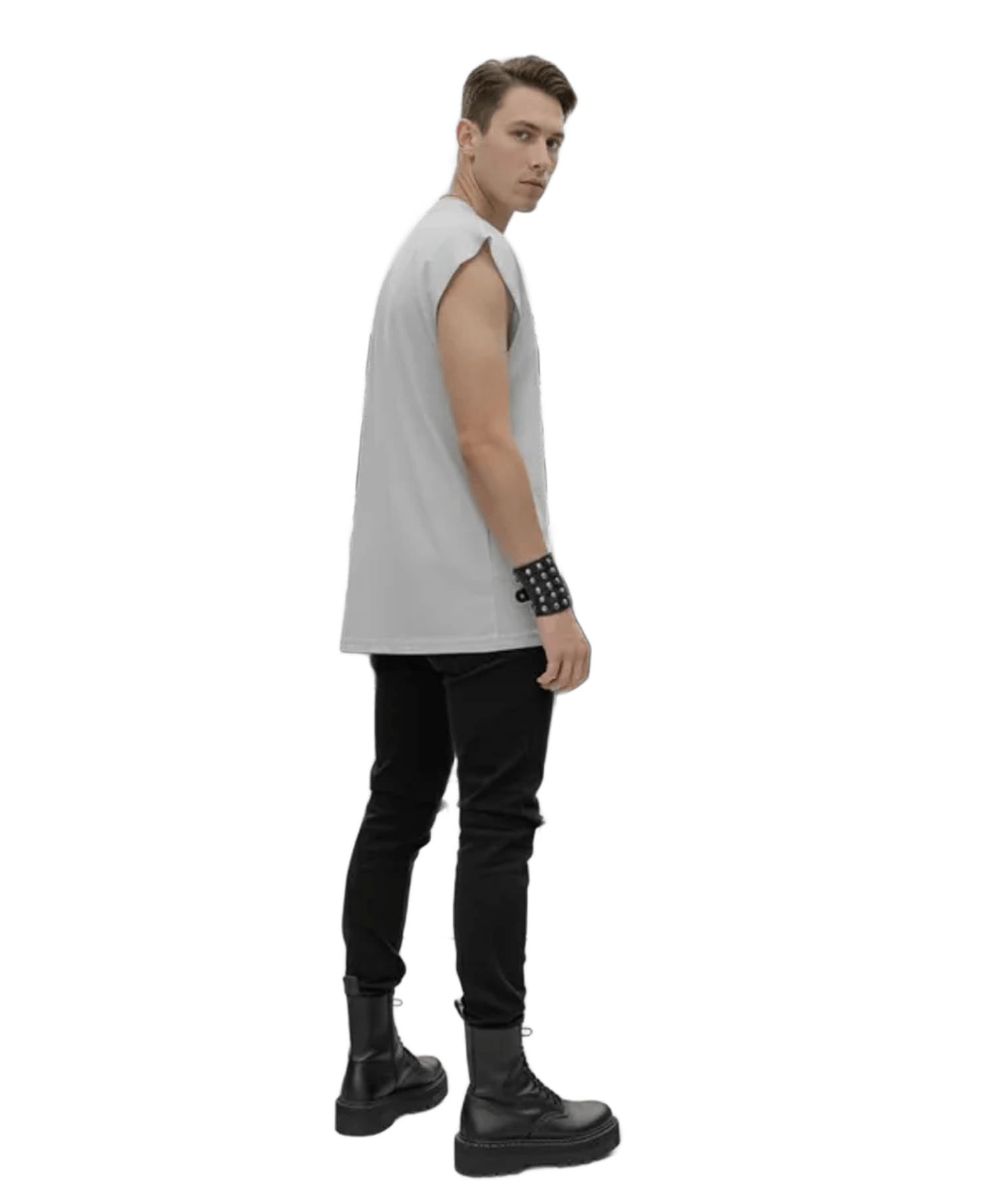 kizaar Grey Cotton Terry Essential Daily Vest For Men-picture-10