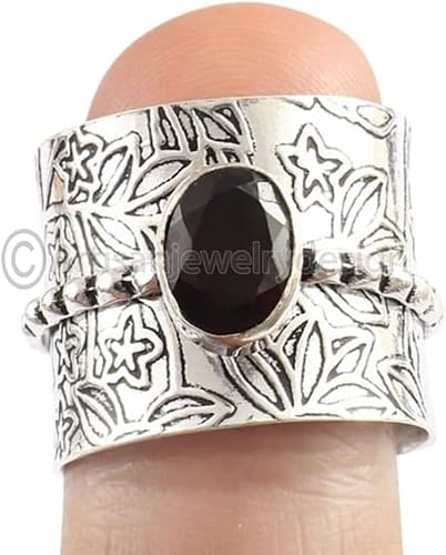 Miniatura 2 de ArtisanJewelrydesign Garnet Spinner Ring, Statement Silver Ring, Fidget Ring, Chunky Band Ring, Garnet Stone Ring, Handmade Ring, 925 Sterling