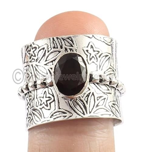 Miniatura 2 de ArtisanJewelrydesign Garnet Spinner Ring, Statement Silver Ring, Fidget Ring, Chunky Band Ring, Garnet Stone Ring, Handmade Ring, 925 Sterling