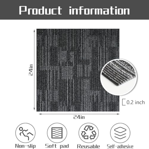 NINXANG Commercial Carpet Tiles Reusable 24" x 24" Squares 18 Tiles Non Slip Soft Floor Carpet for Office Living Room Bedroom Hotel Gym Easy DIY Installation with Flexlok Tabs (Grey) by NINXANG - Image 3