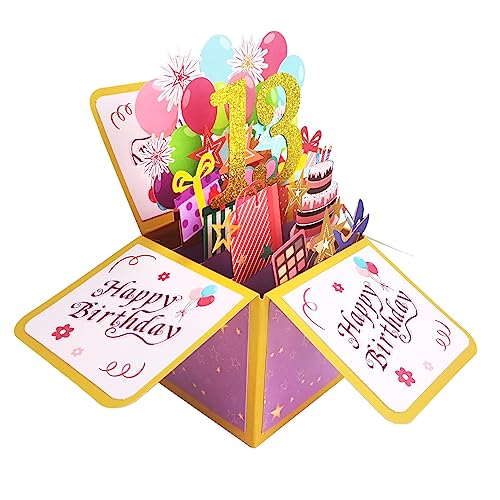 Asmallgf Happy 13th Birthday Pop Up Card for Girl Boy, Sweet Thirteen Year Old Birthday Gift Idea...