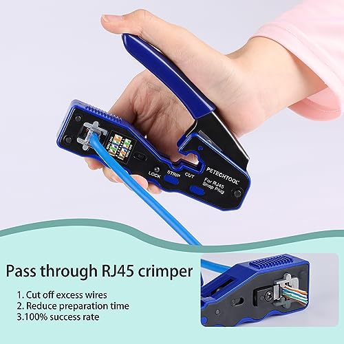 RJ45 Crimp Tool Pass Through Ethernet Crimper for Cat6 Cat5e Cat6a Connectors Cat6 Crimping Tool Kit by PETECHTOOL - Used condition - Image 3