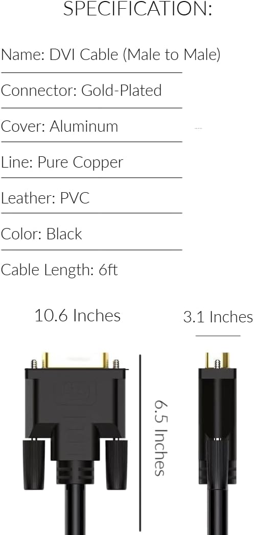 KUJOBUY DVI to DVI Cable 24+1 Male to Male Digital Video Monitor Cable for PC DVID Monitor Cord for Computer DVID Cord for Projector Dual Link Support Wire for DVD Laptop HDTV High Resolution 6FT image 9 of 9 B0FNRPSSQ1