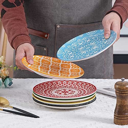 Zestaw talerzy 20 cm talerze sałatkowe | talerze deserowe na przystawki kolorowe porcelanowe talerze obiadowe zestaw 6 sztuk nadają się do zmywarki i kuchenki mikrofalowej