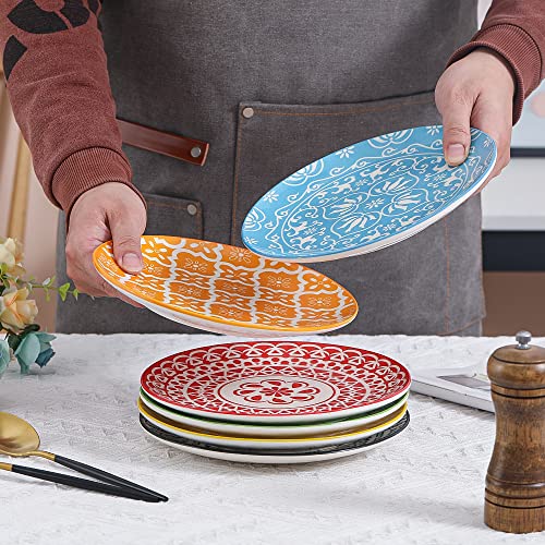 Ahx Plate Set 8 Inch - Salad Plates | Dessert Appetizer Plates Colorful - Porcelain Lunch Plates - Set Of 6 - Dishwasher And Microwave Safe #TOP6