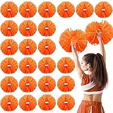 Paquete de 24 pompones de animadora con mango de bastón de 14.5 pulgadas, pompones metálicos de animación para deportes de equipo, fútbol, baile, animación, niños y adultos (naranja)