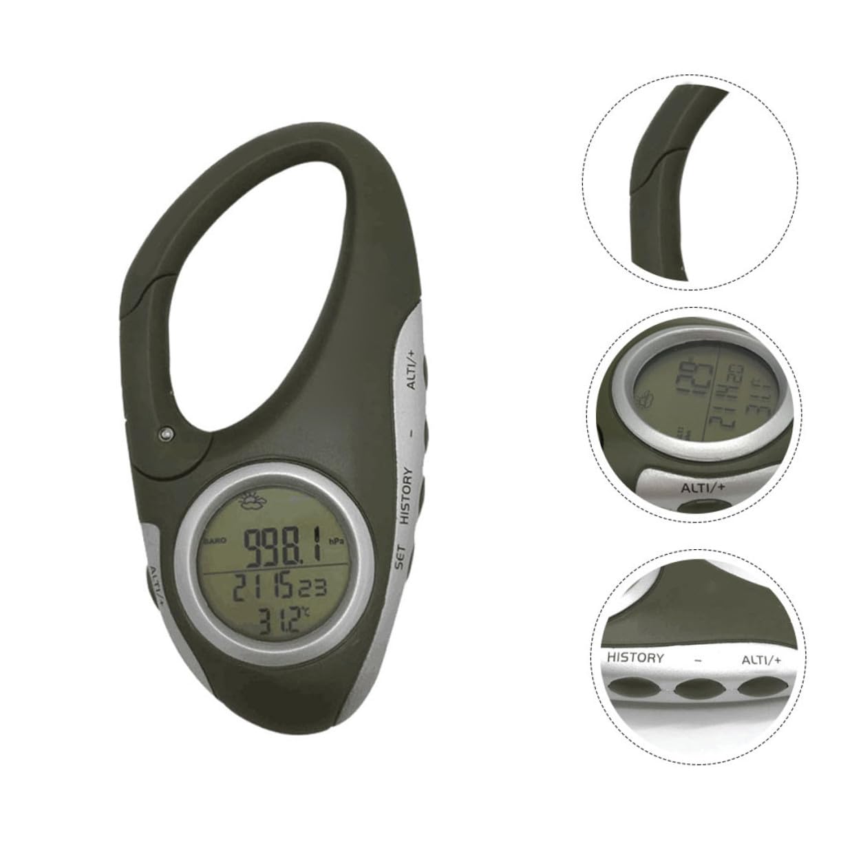 BESPORTBLE 3 Pezzi Altimetro Portatile Termometro da Pesca Altimetro Alpinismo Termometro da Alpinismo Moschettone Termometro Termometro Portatile ABS Alpinismo Orologio Elettronico