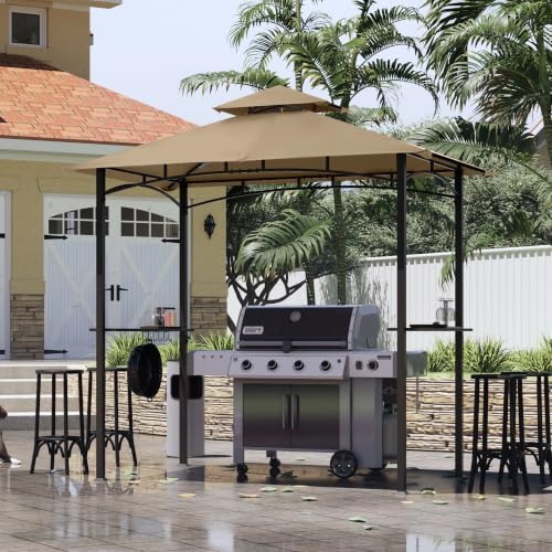 Image of MASTERCANOPY 8 x 5 Grill Gazebo Outdoor BBQ Gazebo Canopy with 2 LED Lights (Khaki)