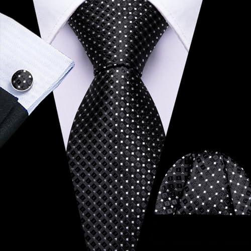 Image of YOHOWA Men Plaid /Striped Ties Set Silk Business Wedding Formal Fashion Necktie and Pocket Square Cufflinks Set
