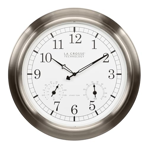 La Crosse Technology 404-80017-INT 17.9-inch Indoor/Outdoor Classic Stainless Steel Atomic Analog Wall Clock