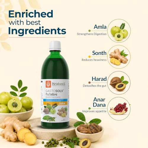 Image of Krishna's Gastosolv Juice With Harad, Baheda, Amla, Ajwain & Traditional Herbs For Acidity Relieve, Stomach Heaviness, Gas & Bloating - 500 ml