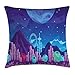 Produktbild Boy's Room Throw Pillow Cushion Cover, Space Inspired Drawing with a Symbol of a Tower Alien Rock Formations, Decorative Square Accent Pillow Case, Levander Violet Blue 18x18 inches