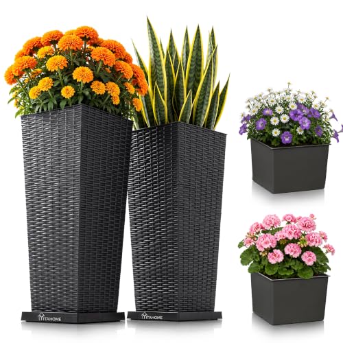 YITAHOME 2pcs Tall Planters 32" with Detachable Inner Pot, Outdoor Planter