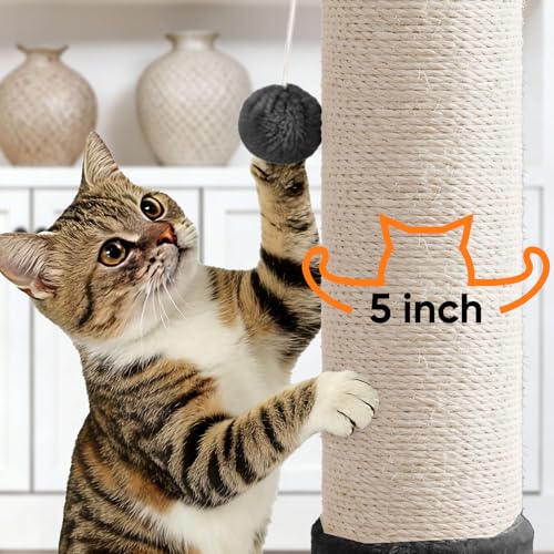 Rascador PAWSCRAT para gatos 81 cm alto sisal natural con bola miniatura 5