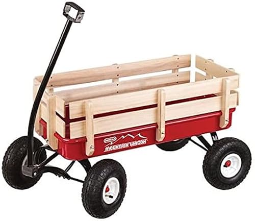 Duncan Toys Mountain Wagon - Carro de tracción para niños con paneles de madera, neumáticos todo terreno, mango de agarre ancho, base de rueda