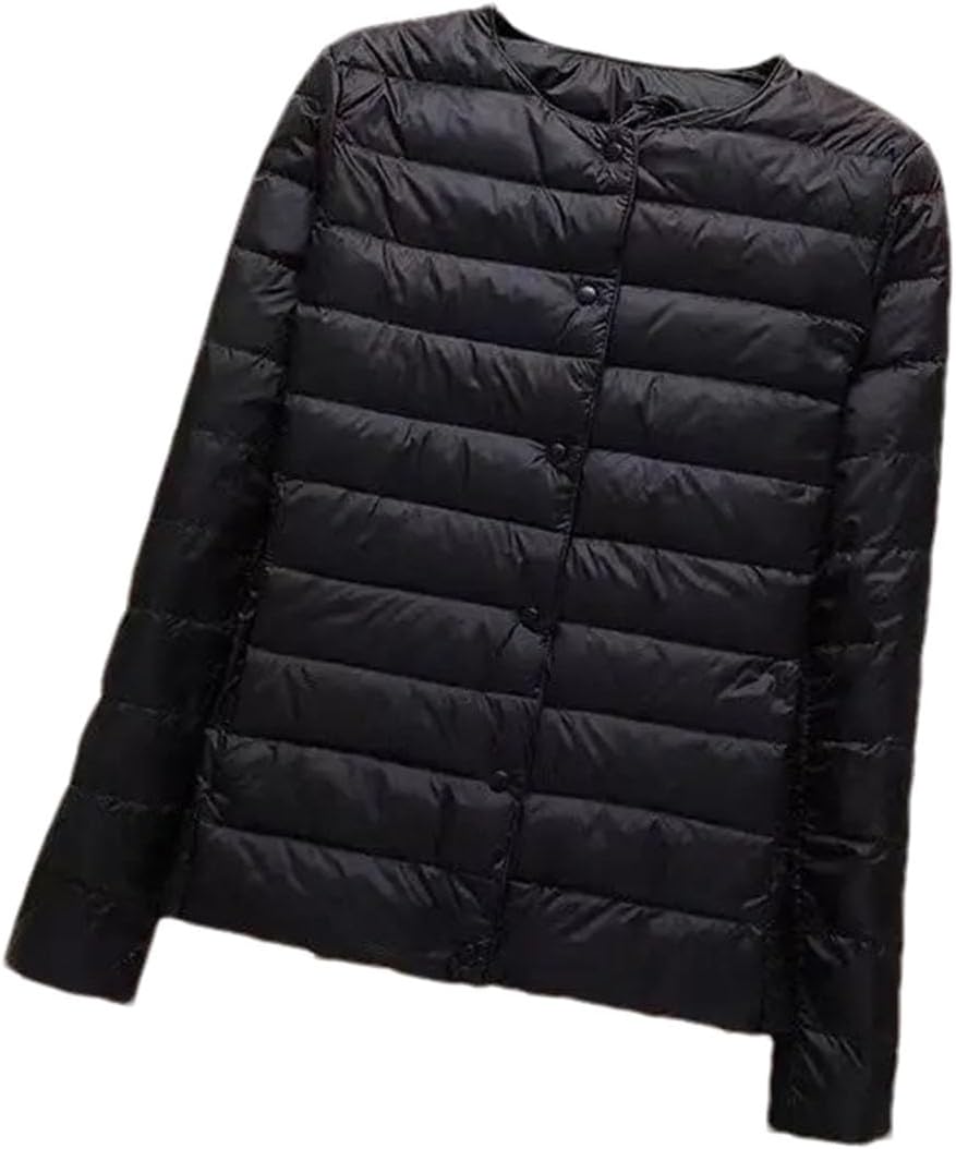 Hgvcfcv Winter Women Down Coat Ultralight Collarless Down Jacket Portable Female Padded Parkas O-Neck Puffer Overcoat