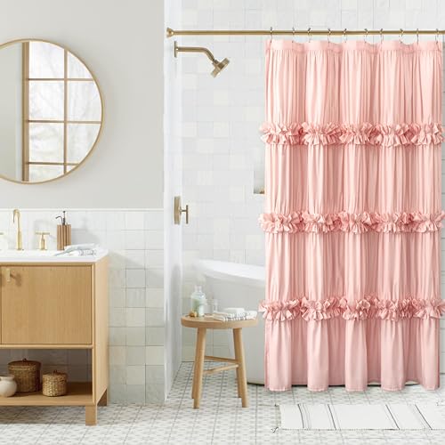 Homechoice Decor Victorian Peach Ruffle Shower Curtain with 10 Buttonholes