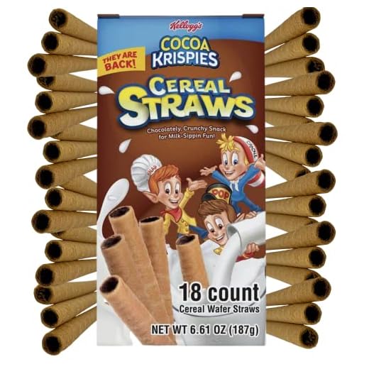 2023 Kellogg's Cereal Straws Cocoa Krispies Edible Breakfast Straw Alternatives for Milk, 90's Childhood Nostalgic Treat for Drinking and Eating, Chocolate Cereals for Kids, 18 Count