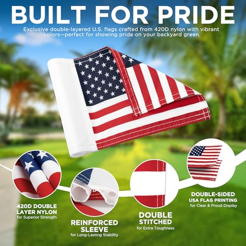 KINGTOP American Golf Flagstick Mini, Double-Side USA Golf Flag, Practice Putting Green Flags for Yard, Chipping Golf Pin Flag Hole Cup Kit, Portable 2-Section Design All 3 Feet, Gift Idea, 4-Pack
