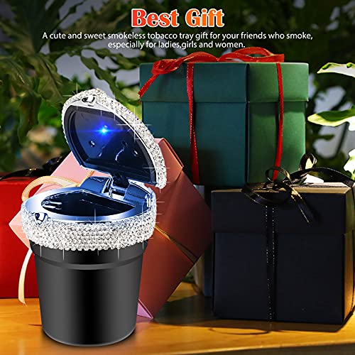 Linkstyle Portable Ashtray For Car, Vehicle Ashtray Ash Car Ashtray With Lid Bling Car Accessories Mini Windproof Smokeless Led Light Indicator Stainless For Car Outdoor Office Car Ashtrays, Black #TOP5