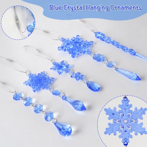 Image of 36pcs Crystal Christmas Ornaments for Tree Decorations, Royal Blue Hanging Acrylic Snowflake Icicle Star Ornaments with Drop Pendants for Winter Wonderland Chandelier Crystals Decorations Supplies
