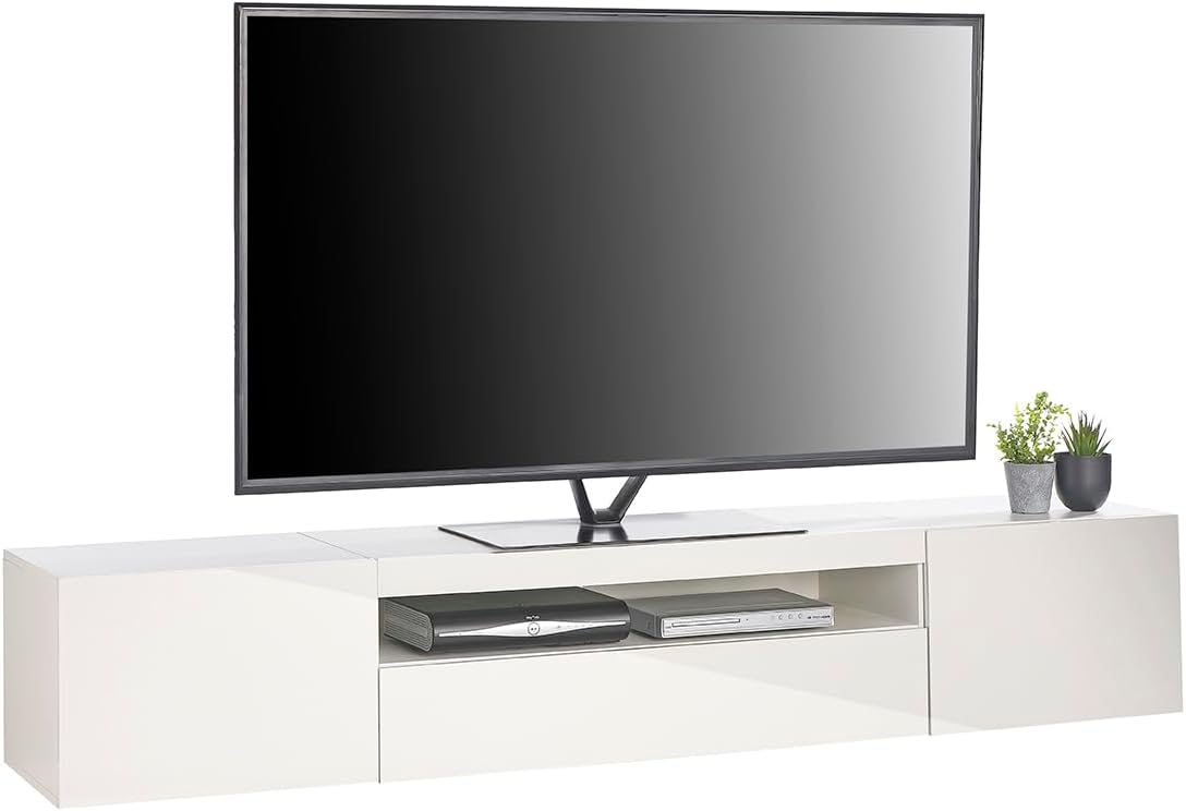 MMT Furniture Designs Ltd TV Stand Cabinet for 55 65 75 80 90 inch TV's – Entertainment Centre Desk Console Unit with Storage LED Lights – White