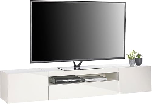 MMT Furniture Designs Ltd Mueble de TV para televisores de 55, 65, 75, 80, 90 pulgadas, unidad de consola de escritorio con luces LED de