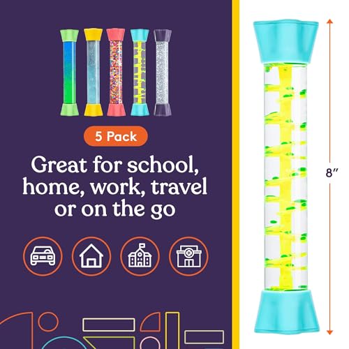 Special Supplies Liquid Motion Bubbler Toy Cool Tubes 5-Pack Colorful Hourglass Timer with Droplet Movement, Bedroom, Sensory Play for Home or School (Bubble-Tube-5) - Image 3