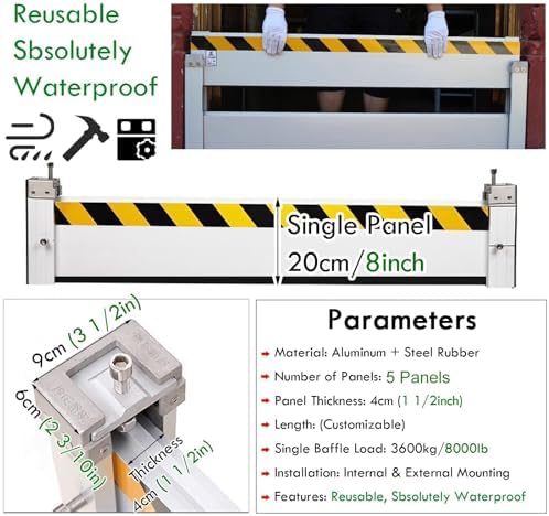 Aluminum Flood Barrier Door Barriers - 6.4FT Tall Removable & Reusable Water Stopper Shield for Residential Flood Protection, Anti-Flood Wall Unit Module Solution