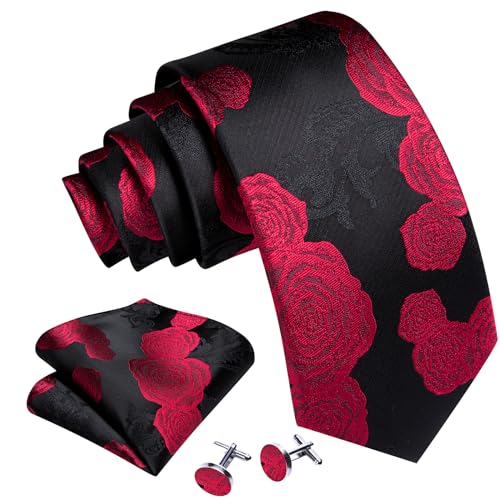 Image of Barry.Wang Flower Ties for Men Handkerchief Cufflinks Set Wedding Necktie Set Party