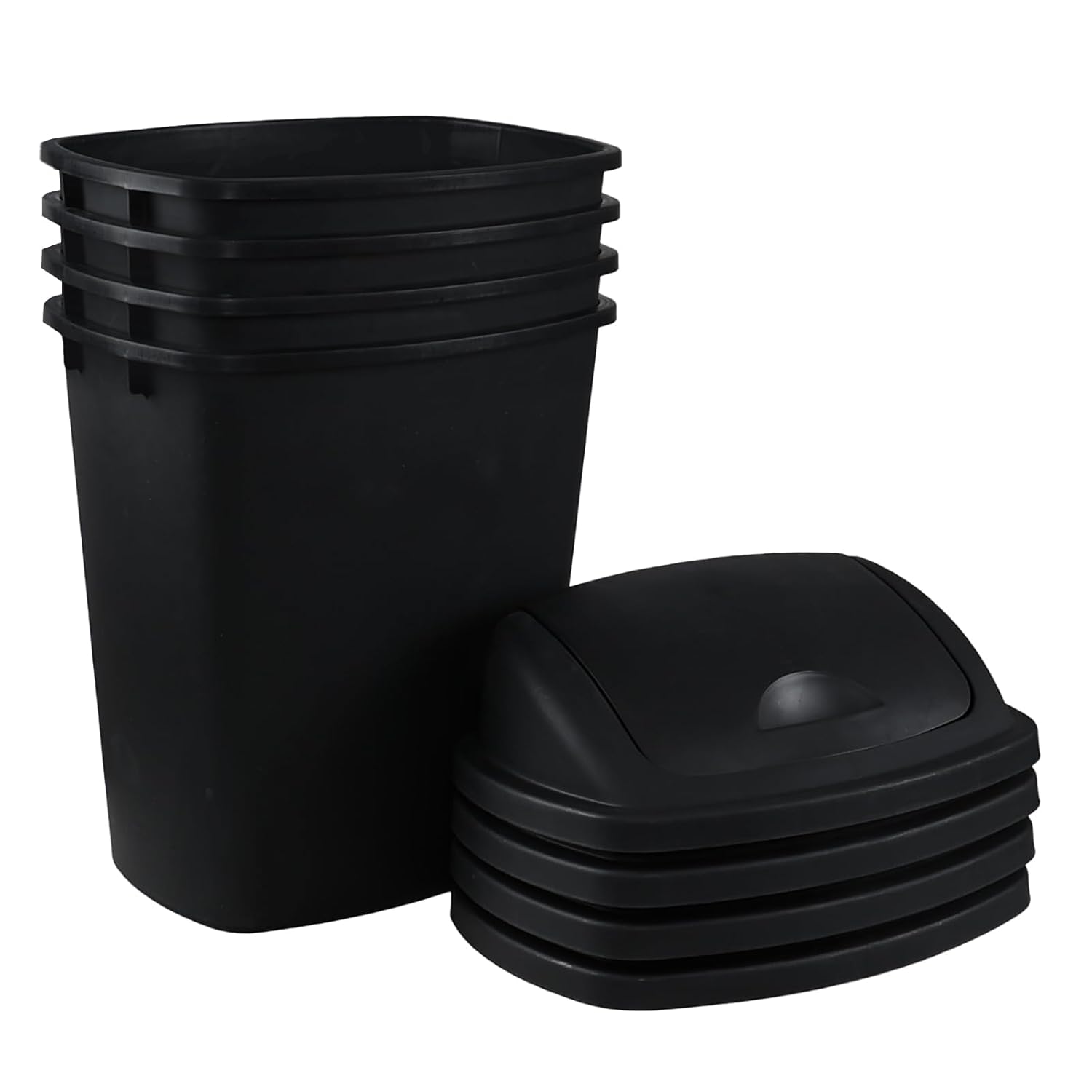 Teyyvn 10 Gallon Plastic Kitchen Trash Containers with Swing Lid, 4 Pack Swing Top Garbage Bin, Black