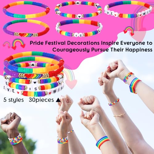 Tondiamo 30 Pcs Rainbow Gay Pride Bracelets LGBT Support Wristbands for Pride Day Month Parades Decorations Party Supplies4