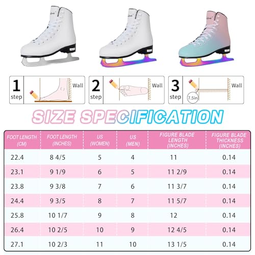 Nattork Weiße Eiskunstlaufschuhe Excellence – Edelstahlkufen für verbesserte Unterstützung, Stärke, Leistung und ultimativen Komfort für Mädchen und Jungen