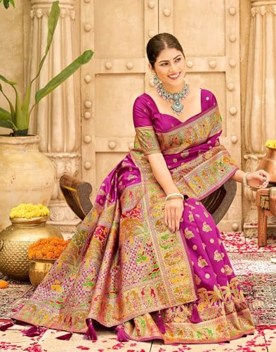 Image of SIRIL Women's Banarasi Silk Jacquard Zari Work Saree With Unstitched Blouse Piece
