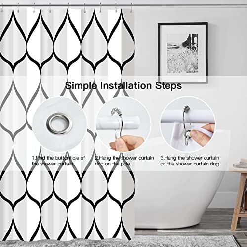 Gelbchu White Grey Fabric 72 X 72 Inch Cloth Shower Curtain, Waterproof Design And Polyester, Quick-Drying, Heavy Duty Shower Curtains Set For Bathroom, Durable And Washable With 12 Metal Hooks #TOP2
