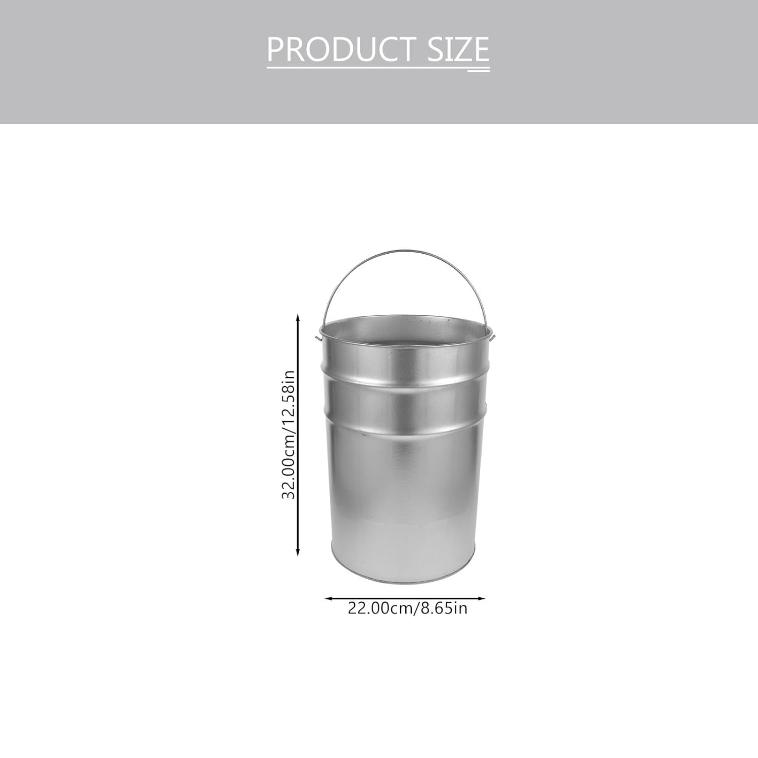 VICASKY Galvanized Iron Garbage Can Large Capacity Trash Bucket with Handle 22.3×32 Inch Outdoor Metal Garbage Container for Home and Garden Waste Storage