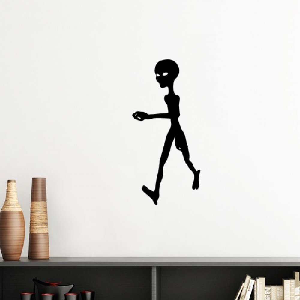 Sticker mural alien silhouette espace pour chambre d'enfant jaune clair 40cm DIYthinker