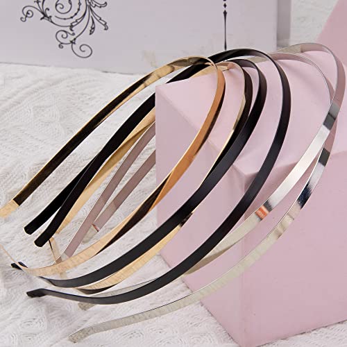 Duufin 32 Pieces Metal Headband Plain Gold Silver Black Smooth Metel Headband Diy Hair Headbands 5Mm Thin Metal Headband For Girls And Women #TOP3