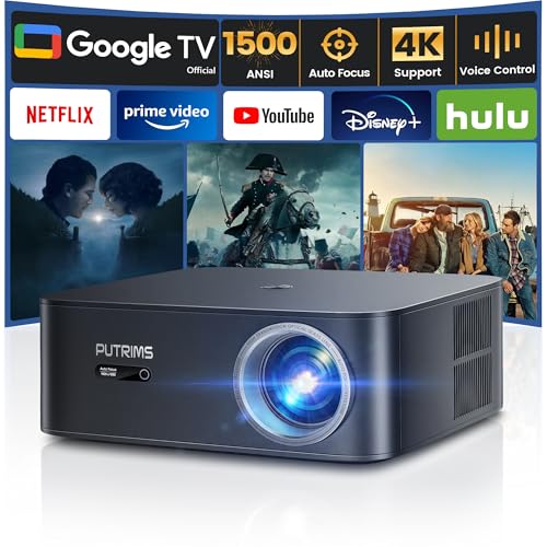 Proiettore【Netflix/Disney/Google TV Ufficiale】1500ANSI Smart Proiettore 4K Supporto, PUTRIMS Autofocus/Keystone Nativo 1080P portatile Videoproiettore da esterno con V-Controllo Zoom per Home Cinema