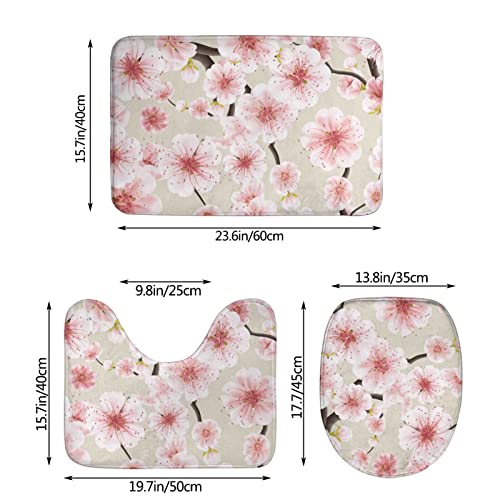 DIRYKILP Badematte + Konturmatte + Toilettendeckelbezug, Rosa Blüte 3 Stück Badematte Set, mit rutschfester Klebeunterseite – Bild 4